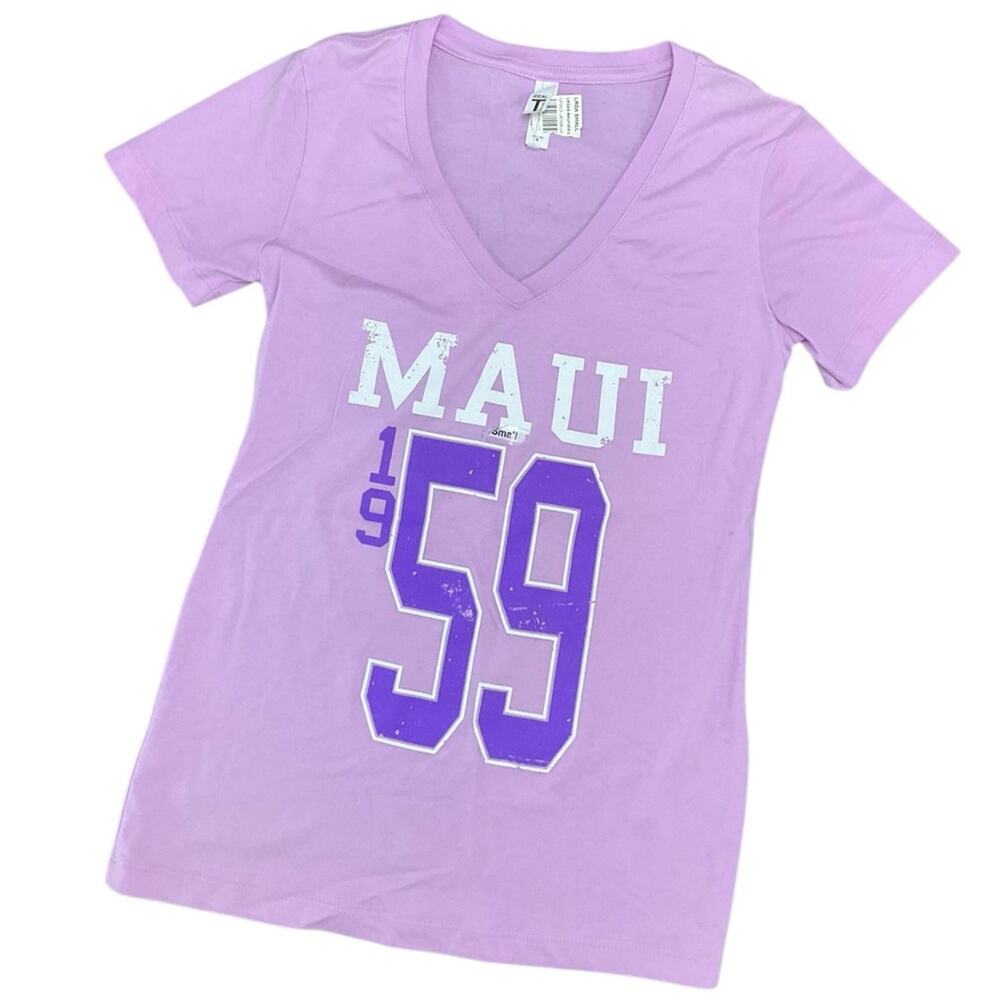 Women's Vintage Maui 1959 Purple Graphic V-Neck T-Shirt NWT